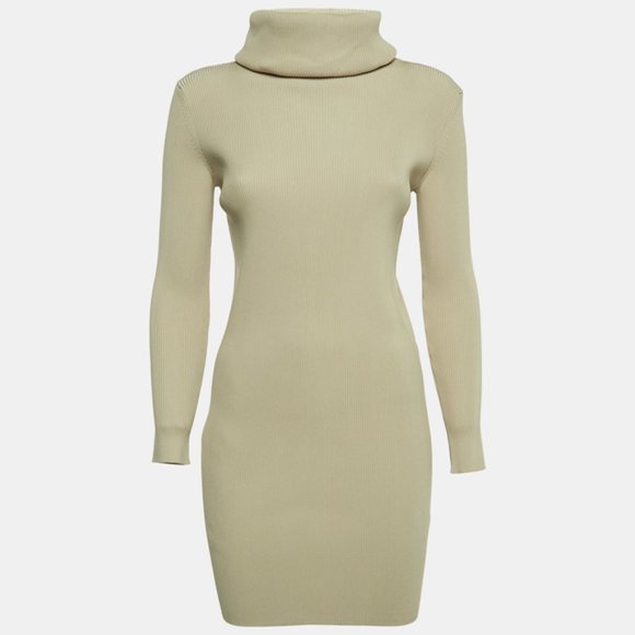 New Celine oversized funnel neck turtleneck ribbed fitted sweater mini dress - Picture 8 of 16